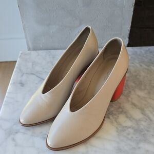 Cos Beige Leather Pumps Orange Heel 38 / 7½
